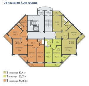 Жилой комплекс «Эдельвейс» планировка  очередь_24этажная блок_секция