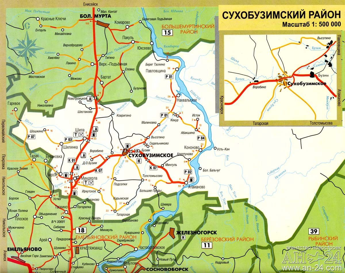 Карта Сухобузимского района Красноярского края